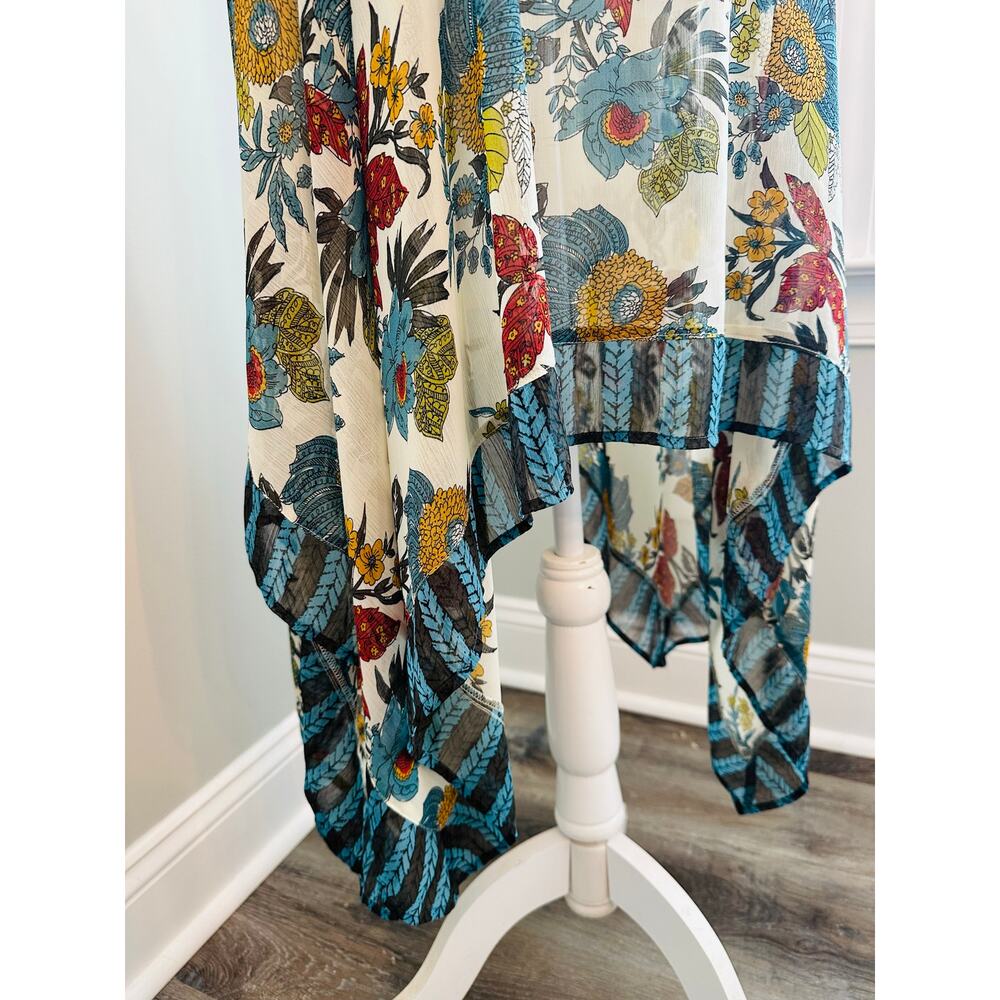 Boho Floral Handkerchief Asymmetrical Hem Dress Flowy Cottagecore Sundress Med - Picture 3 of 6